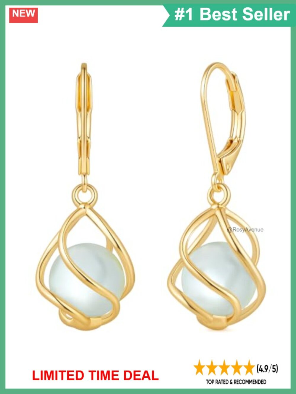 Gold Plated Dangle Earrings for Women Beaded Drop Leverback